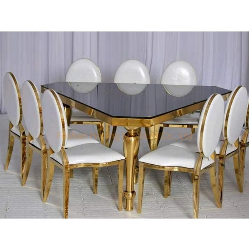 Middle East Modern Dining Furniture Wedding Luxury Rectangle Hotel Table Dining Table with Leather Chairs From Chinese Metal Furniture Factory Oblong Tables