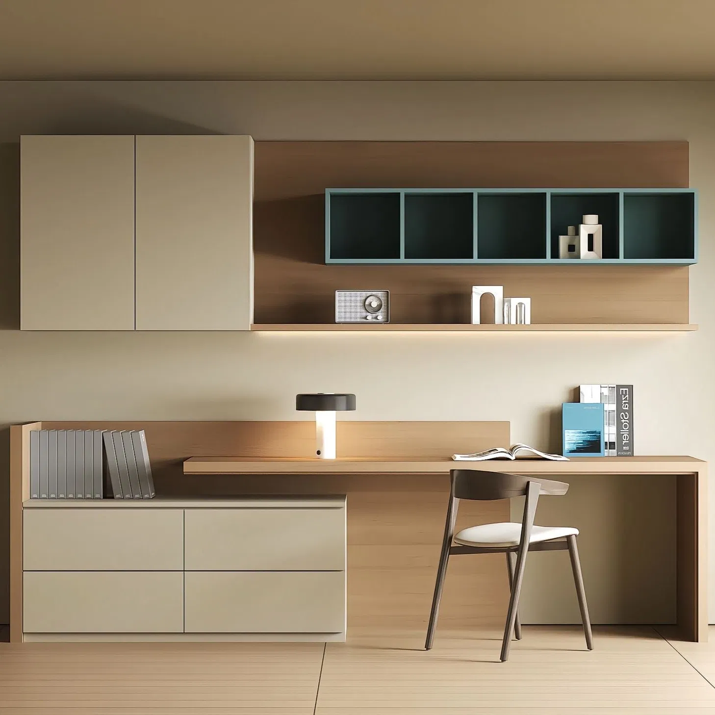 Chinese Factory Log Simple Art Style Custom Design Wooden Bookshelf Bookcase with Table