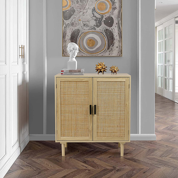 Finnhomy Sideboard Buffet Cabinet, Kitchen Storage Cabinet with Rattan Decorated Doors, Cupboard Console Table