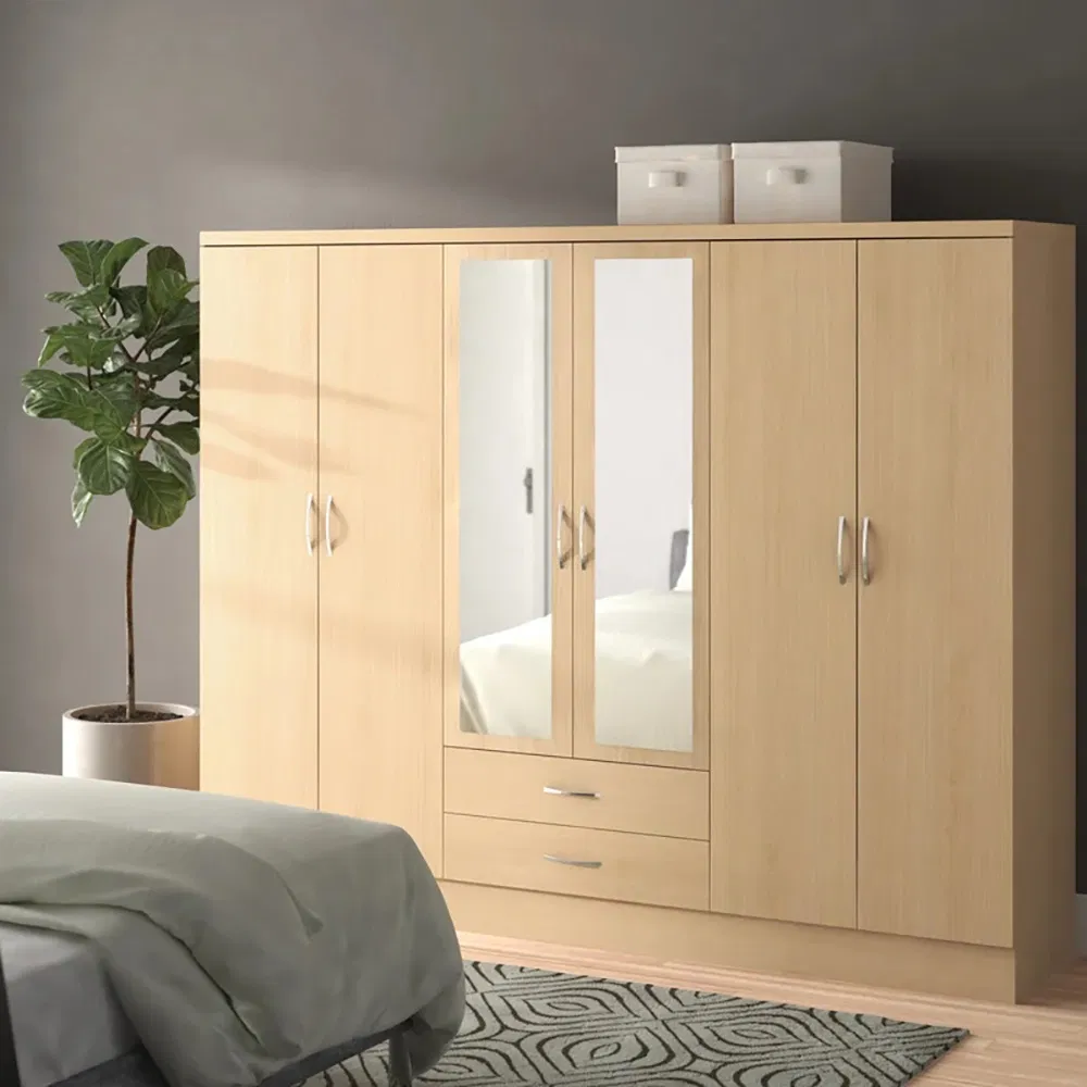 Chinese Factory Wholesale Price Home Furniture Bedroom Multispace Storage Wardrobe with Mirror Hinged Door