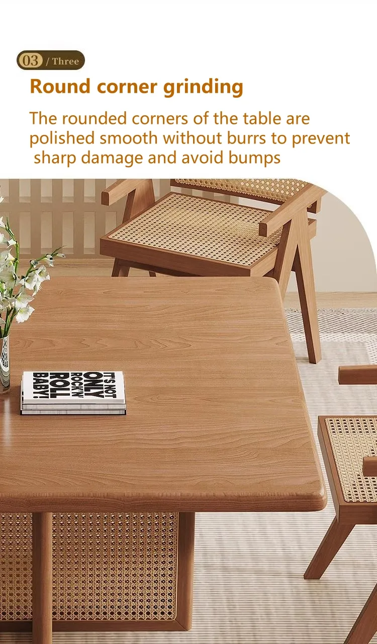 Solid Wood Rattan Dining Table Detail 3