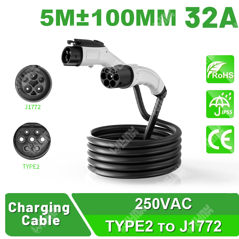 High-Quality Type 2 to J1772 EV Charging Extension Cable
