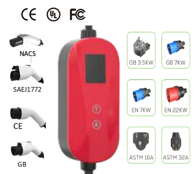 High-Speed 7kw 32A Saej1772 Portable EV Charger for Home