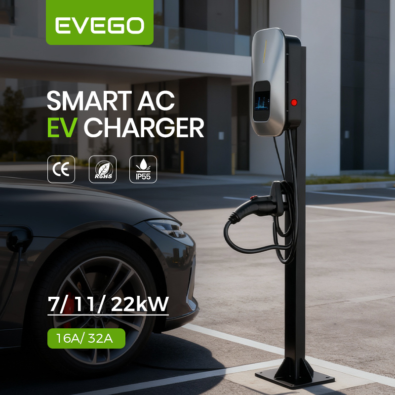 CE Certified LCD Portable 22kw 32A Output Current Wall-Mounted EV Charger