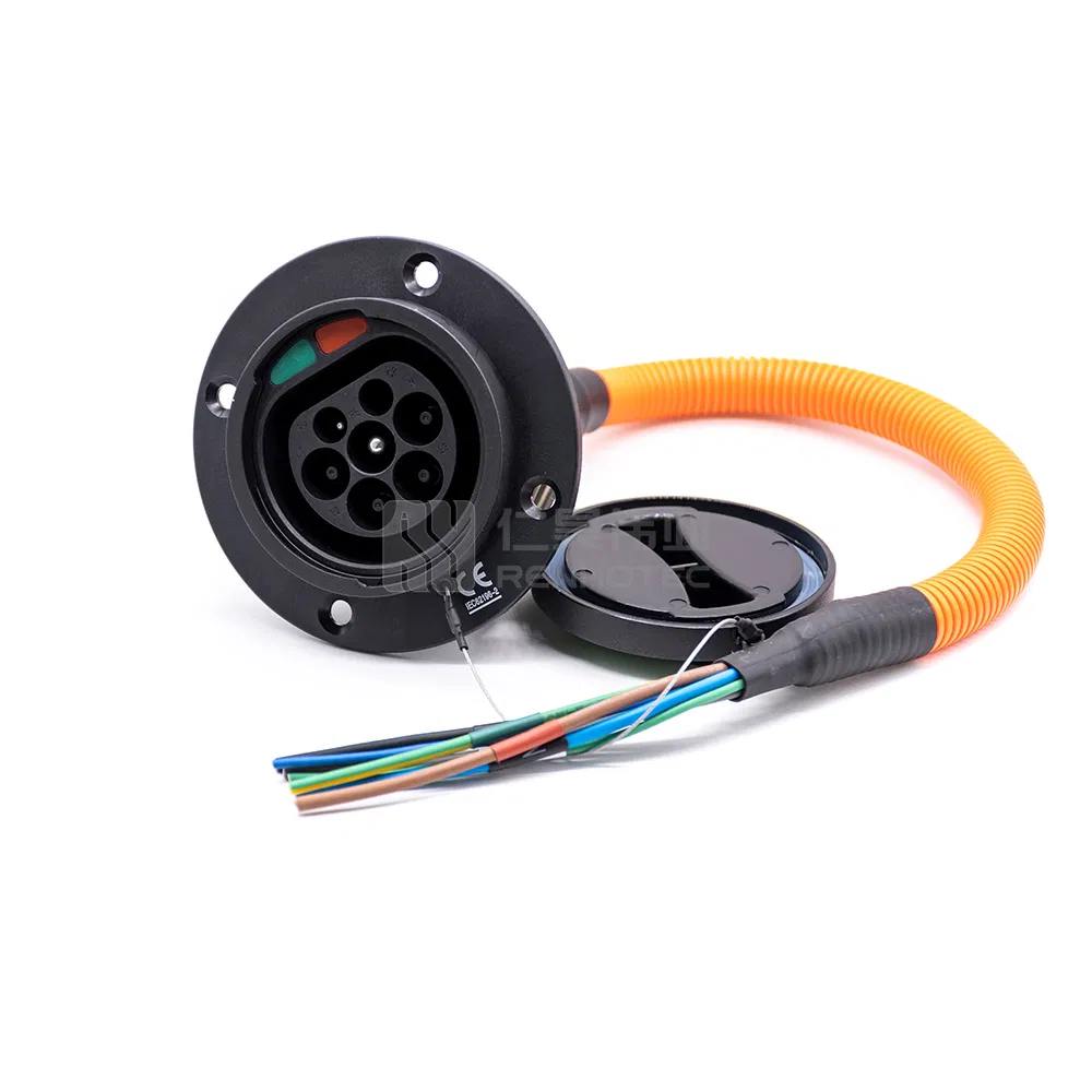 Fast Charging EV Charger Connector Type 2 IEC 62196 AC 16A 32A Car Side Socket with 0.5m Cables