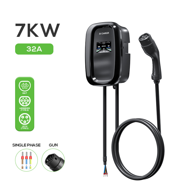 Type 2 IEC62196 Floor-Mounted/Wall-Mounted AC EV Charging Station Single Phase 32A 7kw Optional AC Charging Pile