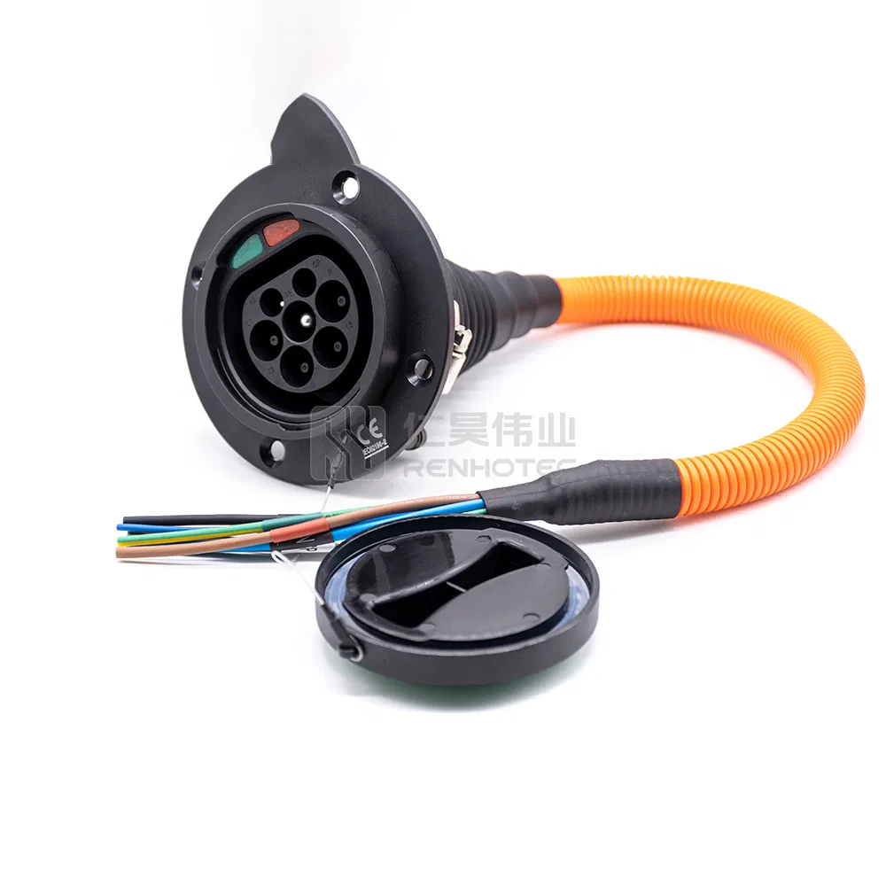 Fast Charging EV Charger Connector Type 2 IEC 62196 AC 16A 32A Car Side Socket with 0.5m Cables