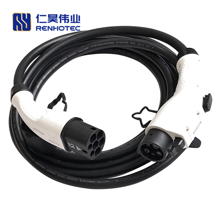 Mode 3 EV Charger IEC 62196 Type 2 to Type 1 Connector 16A 32A Charging Plug with 5 Meters Cable