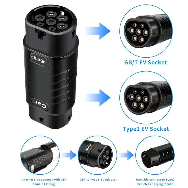 Gbt to Type2 AC EV Charging Adapter Locked &amp; Unlocked Version IEC62196 Compatible