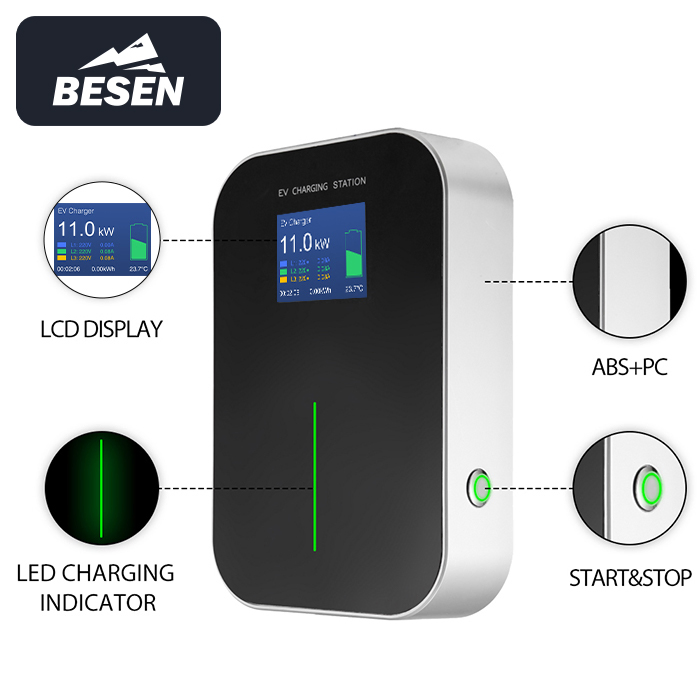 Besen Factory Price 220V 380V 7kw 11kw 22kw Level 2 Home or Commercial Use Floor Mounted Electric Car Charger Pile EV Charging Station