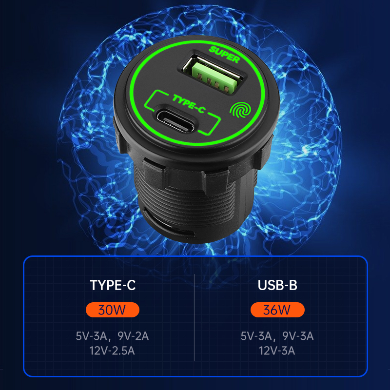 USB Charging Adapter with Type C Pd Output and LED Indicator Ring for Commercial Use USB Car Charger