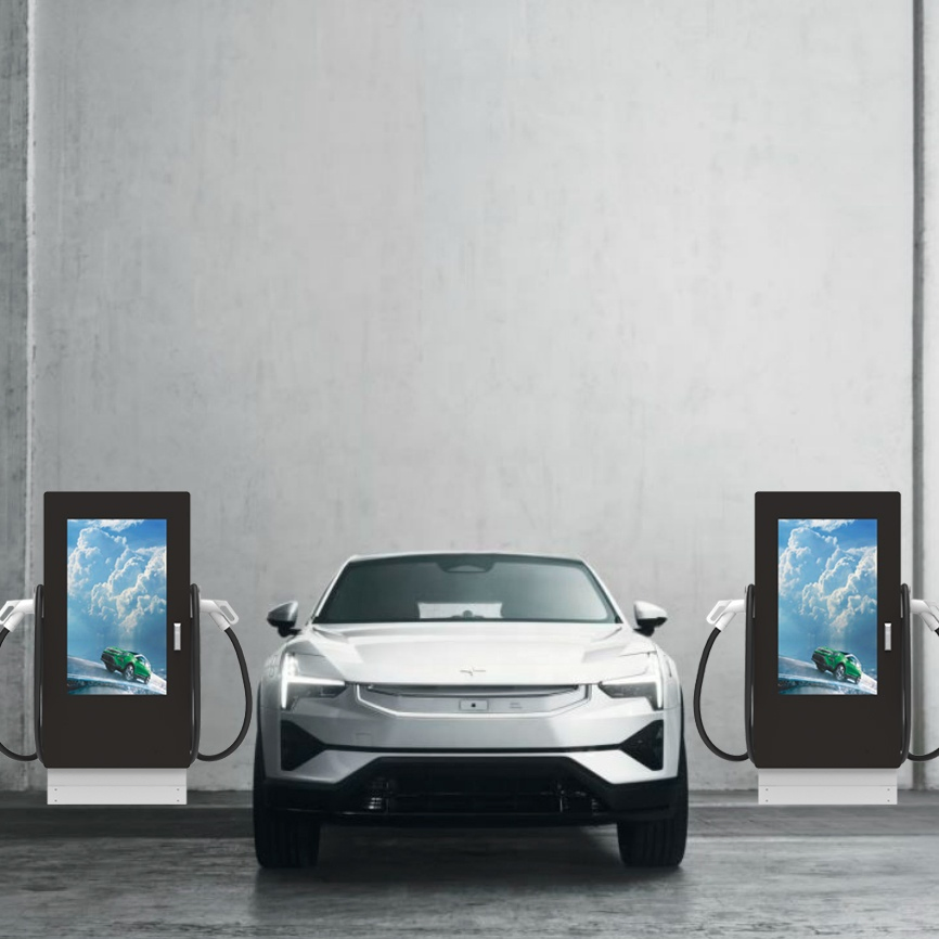 Large Advertising Screen 60kw DC Fast EV Charger CCS Charger Commercial Car Charging Station Dual-Ports 120kw 160kw Ocpp1.6j