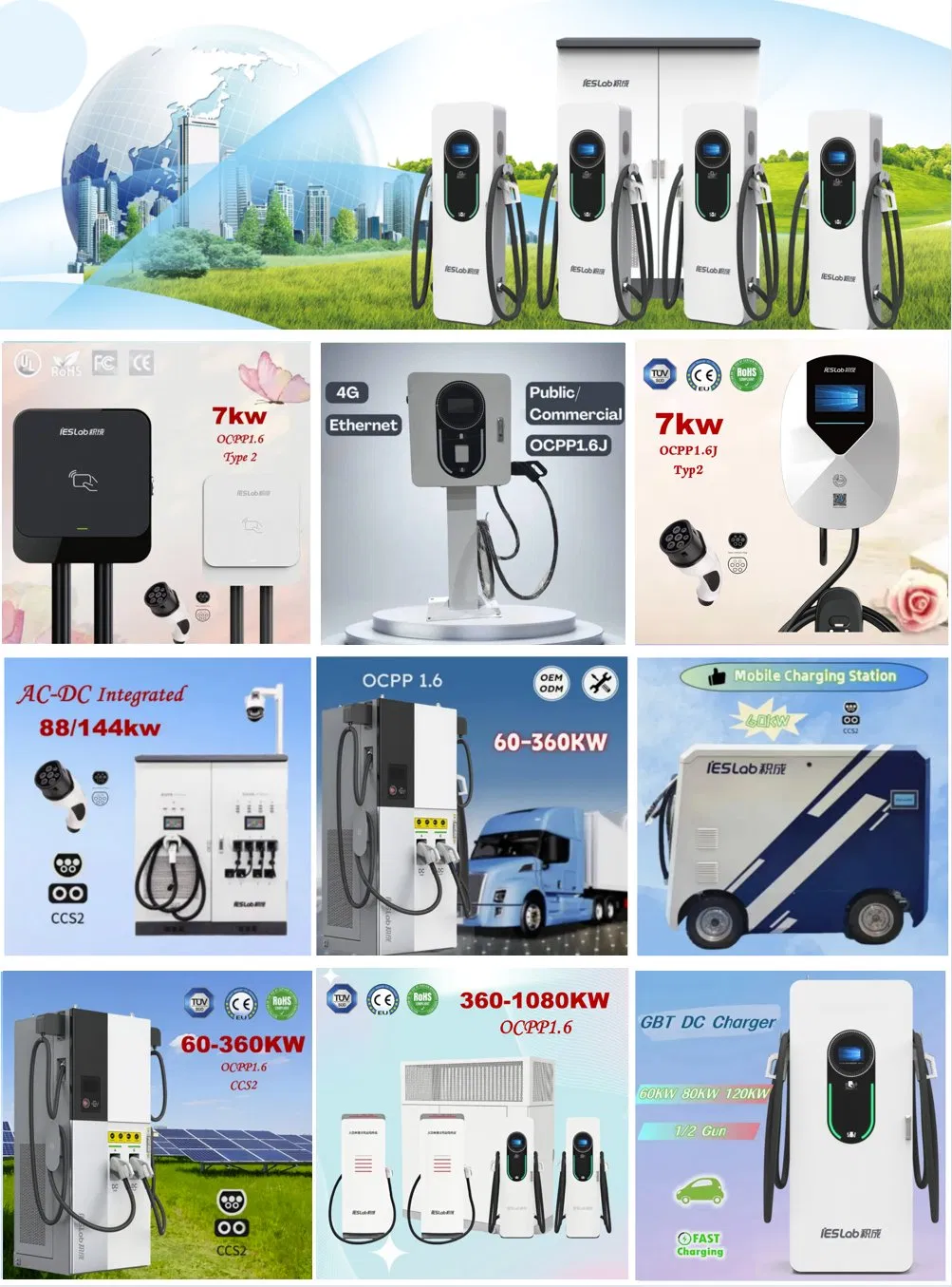 7kw 11kw 22kw Ocpp CE Fast AC Electric Vehicle Car Battery EV Charger Charging Points with Type2 Gbt Connector