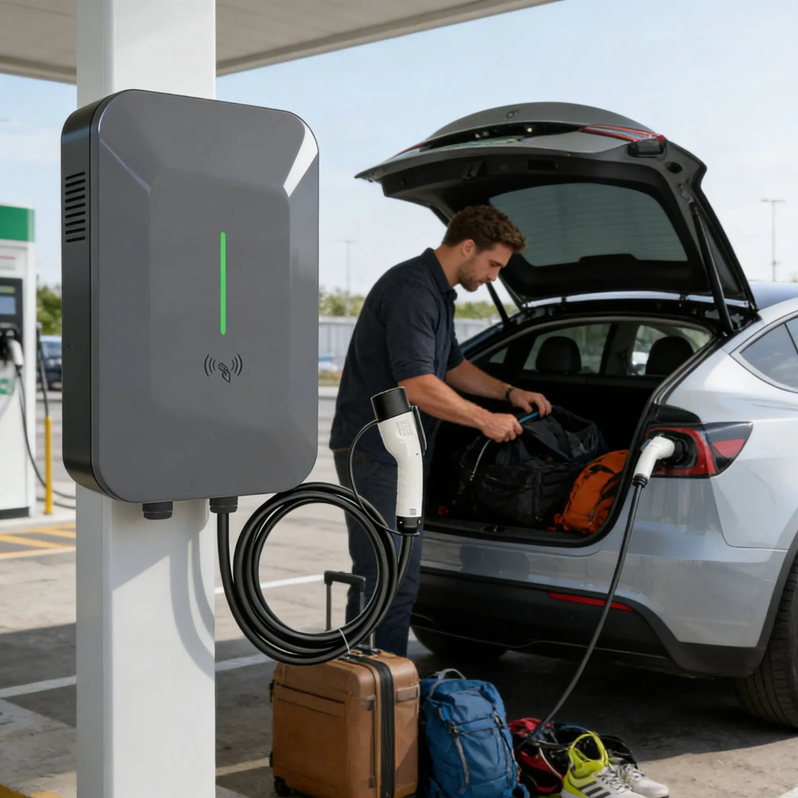 Compact 7kw EV Charger with RFID &amp; Bluetooth for Apartment Buildings