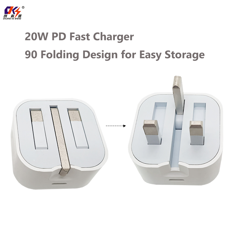 Factory Price Portable Pd 20W UK Plug Fast Charging Suit Travel USB C Power Adapter Charger with Type-C Cable for Mobile Phone