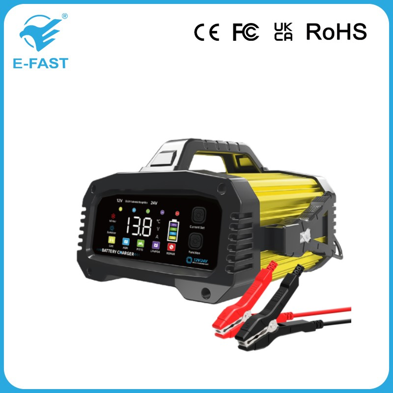 12V 24V Car Battery Charger 25A 20A 15A 8A 2A Lithium Ion and Lead Acid Battery Charger with Aluminum Case