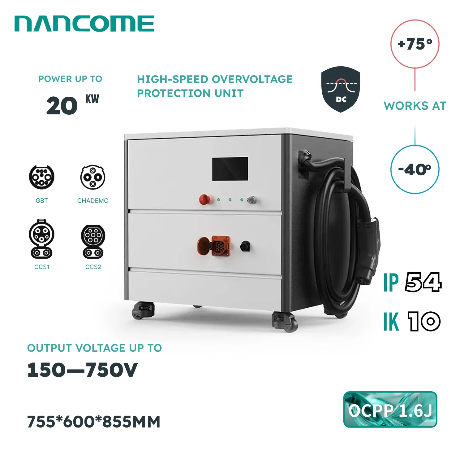 Nancome Roadside Assistance CCS2 Electric Vehicle Commercial Fast Gbt DC Charger Station