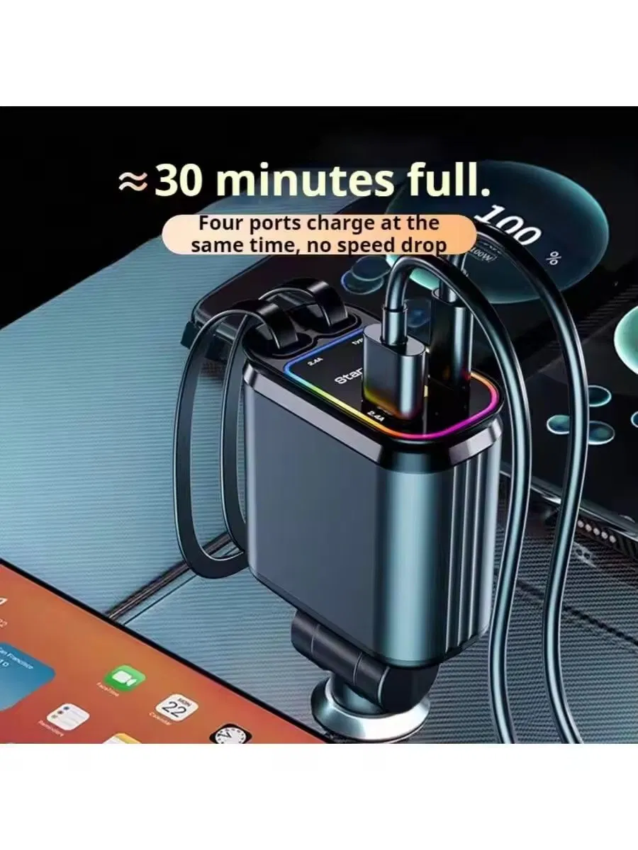 Retractable Type C Car Charger, 120W Cars Adapter USB C Fast Charger for iPhone 17 16 15 14 13 12, Samsung