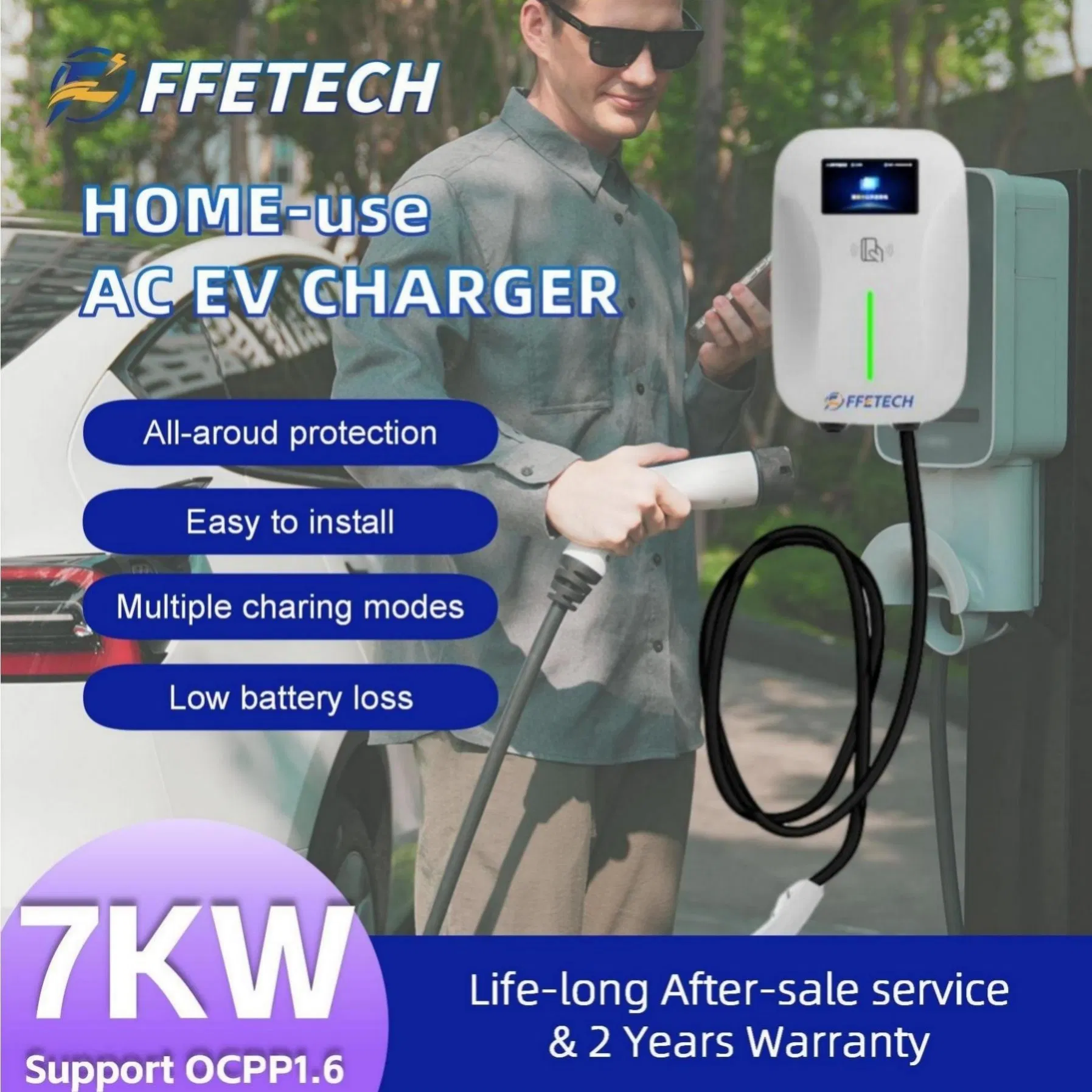 Smart 7kw EV Charger with WLAN 4G and Bluetooth Integration