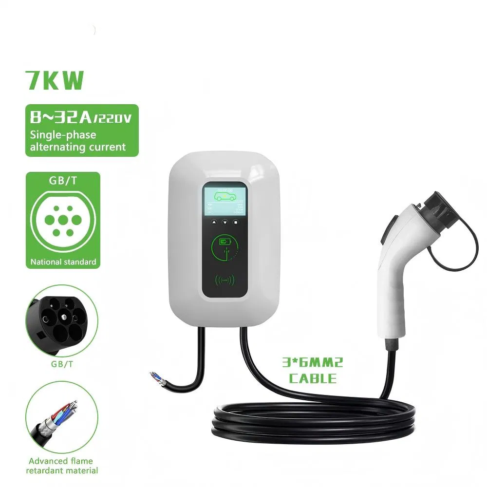 7kw Gbt AC EV Charger Wallbox Home Commercial EV Charging Station with RFID &amp; LCD Display