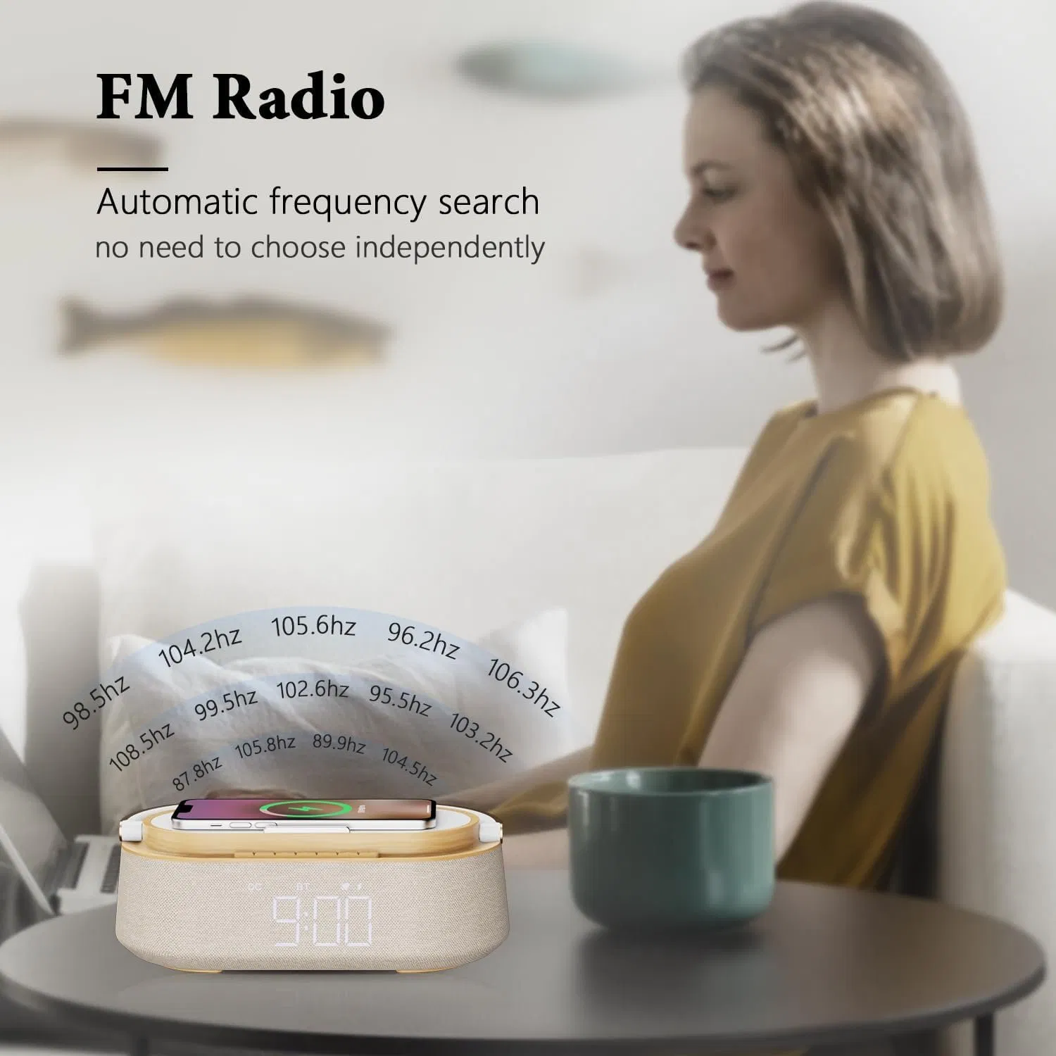 Bluetooth Speaker with Wireless Charger FM Radio Adjustable LED Night Light Dual Wireless Speakers