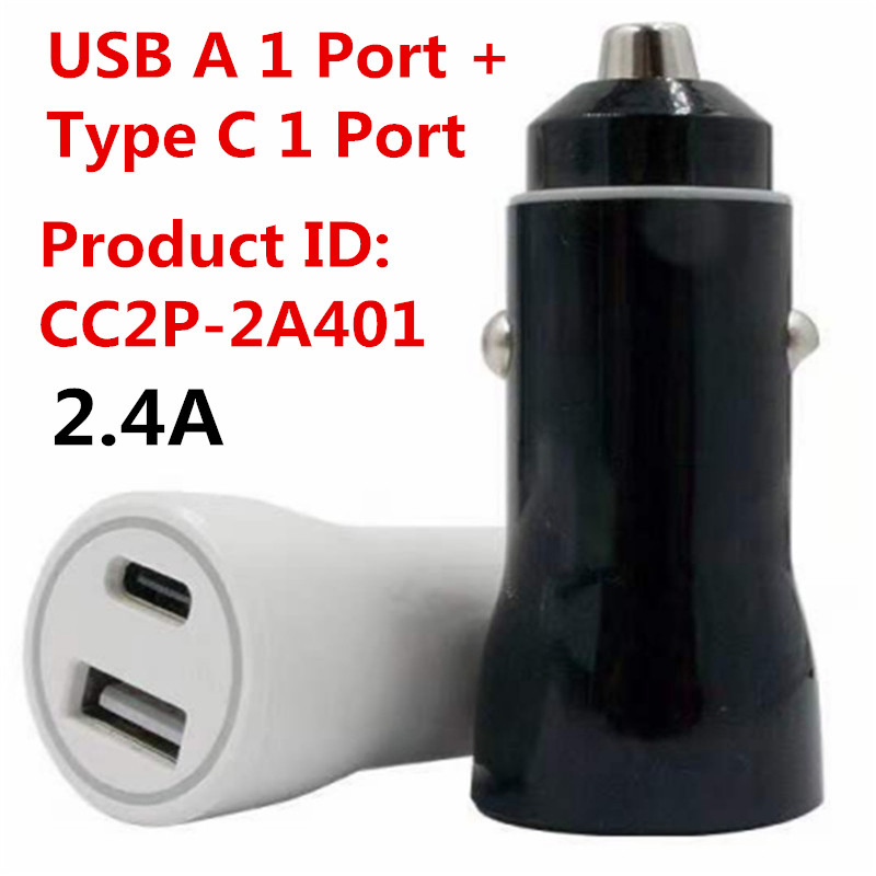 USB A Type C 2.4A Mobile Car Power Adapter Charging Car Charger