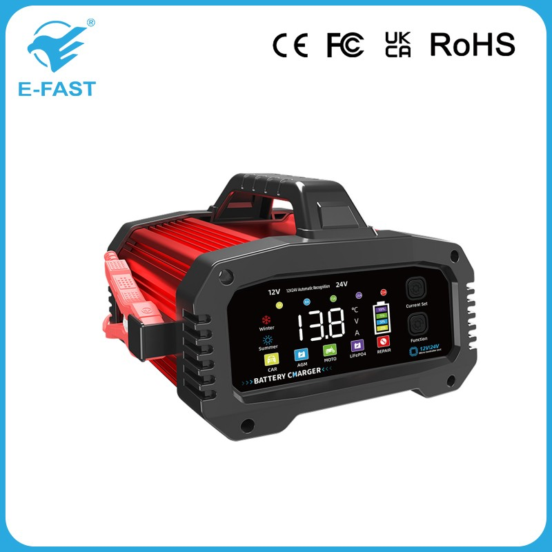 12V 24V Car Battery Charger 25A 20A 15A 8A 2A Lithium Ion and Lead Acid Battery Charger with Aluminum Case