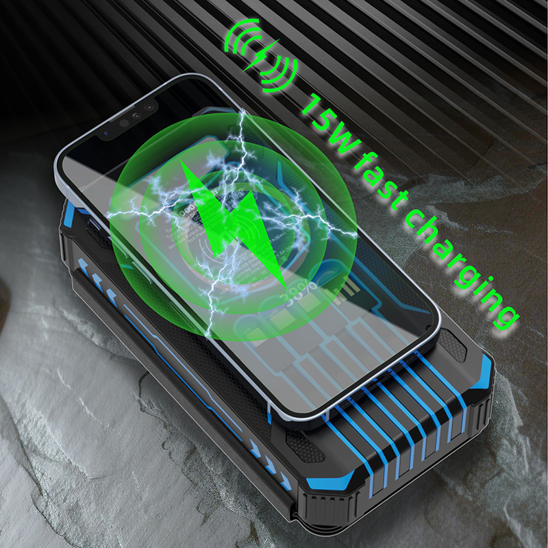 20000mAh Capacity 4 Solar Panel Charger Fast Charging Power Bank with 15W Wireless Charger