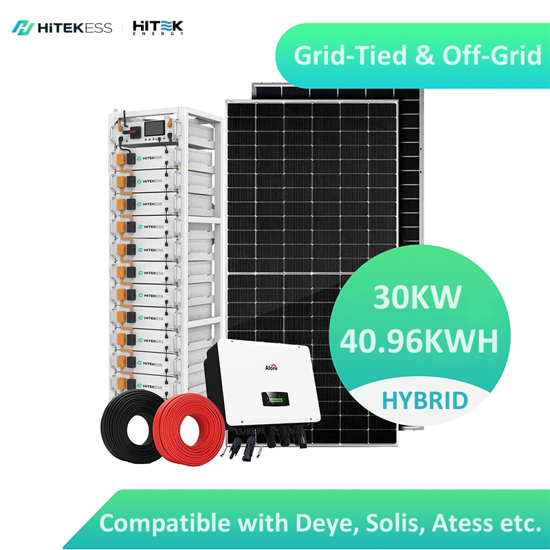 Hitek Energy Turnkey Complete Set 380V 400VAC off Grid Solar Panel Backup System 30kw Hybrid 40kVA 30 Kw Rooftop Home Solar Power System 30000W 30kVA 20 Kw