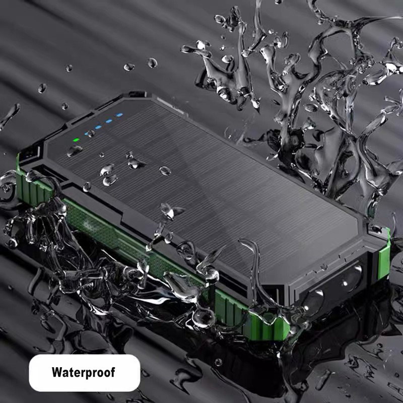 20000mAh LED Light Solar Panels Travel 15W Fast Wireless Charging Power Bank with Charger Cable