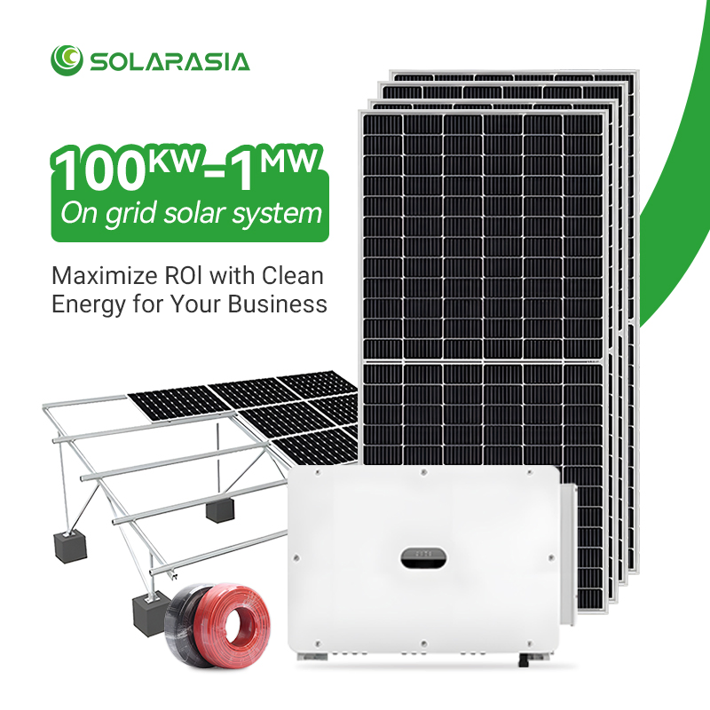 Solarasia on Grid Energy System 100kw 200kw 300kw 500kw 1MW Complete Grid Tie Solar Energy System for Large Commercial Rooftops and Industrial Power Plants