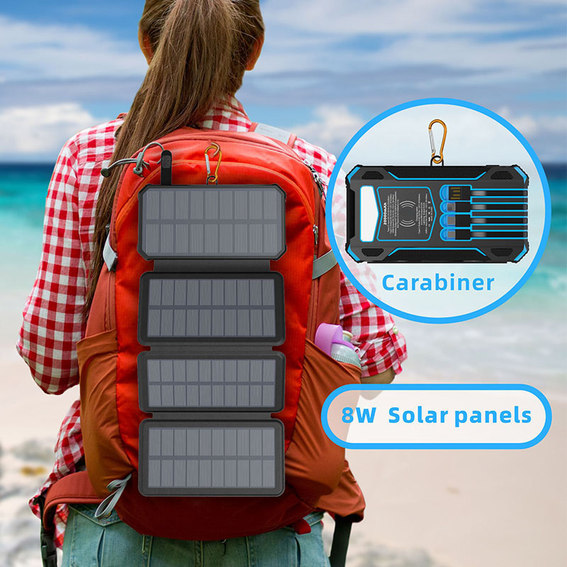 20000mAh Capacity 4 Solar Panel Charger Fast Charging Power Bank with 15W Wireless Charger