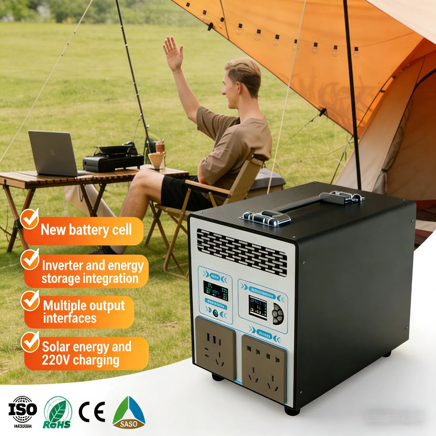 Mobile Solar Energy Storage System with MPPT Inverter Solar Panel Home Outdoor Emergency Backup Power