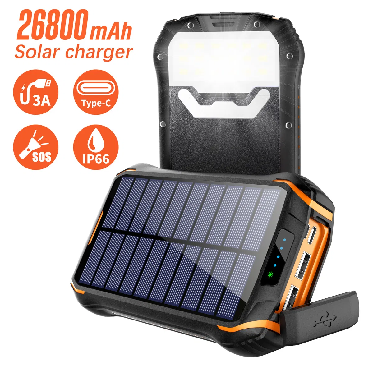 Superspeed Waterproof Outdoor Solar Power Bank 26800mAh Wireless Fast Charging Mobile Power Bank with Super Large Capacity CE