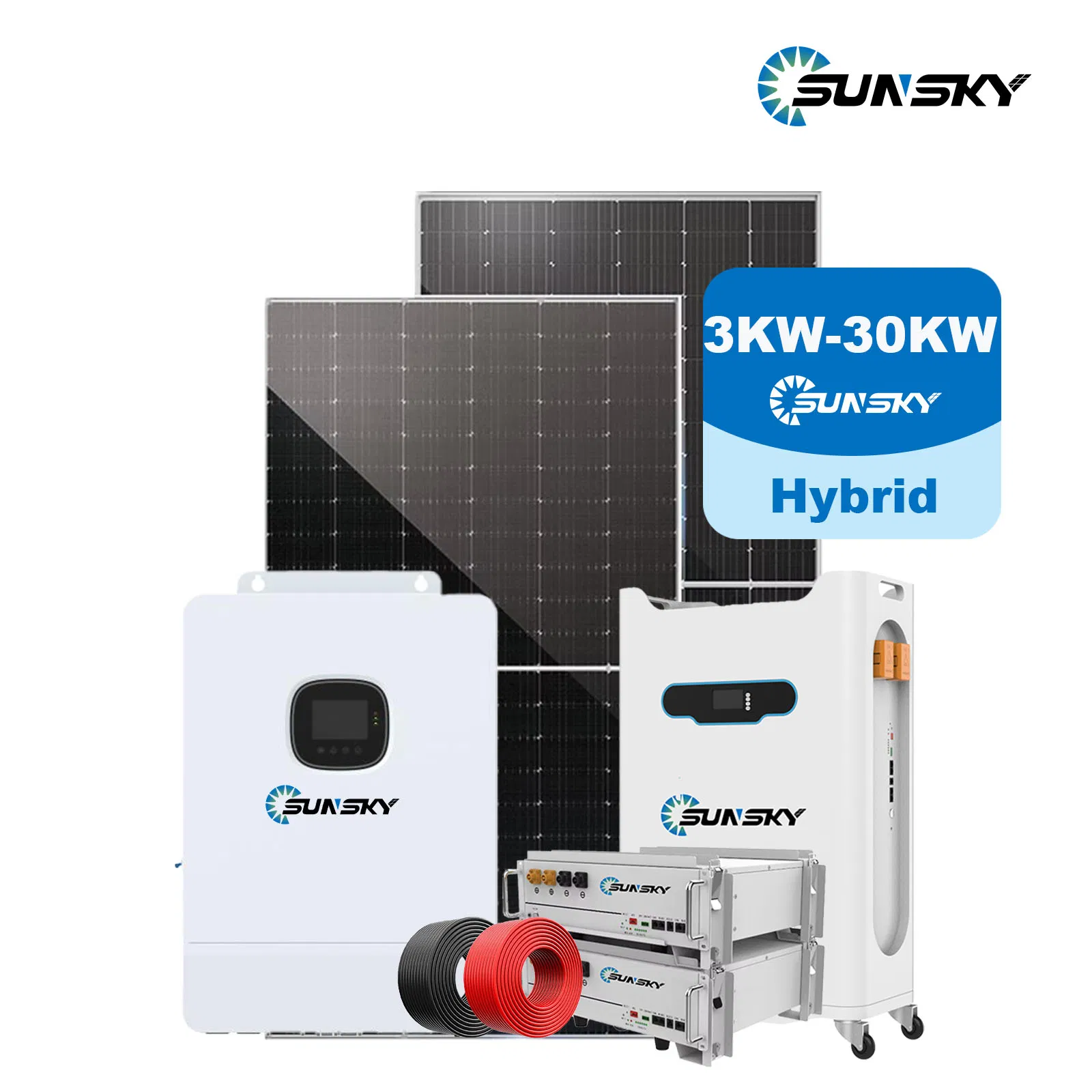 Rooftop Grid Hybrid Energy System 10kw 12kw 15kw 20kw Solar Home Power System 5kw 6kw 8kw Solar Panel System with 15kwh 20kwh Battery Storage