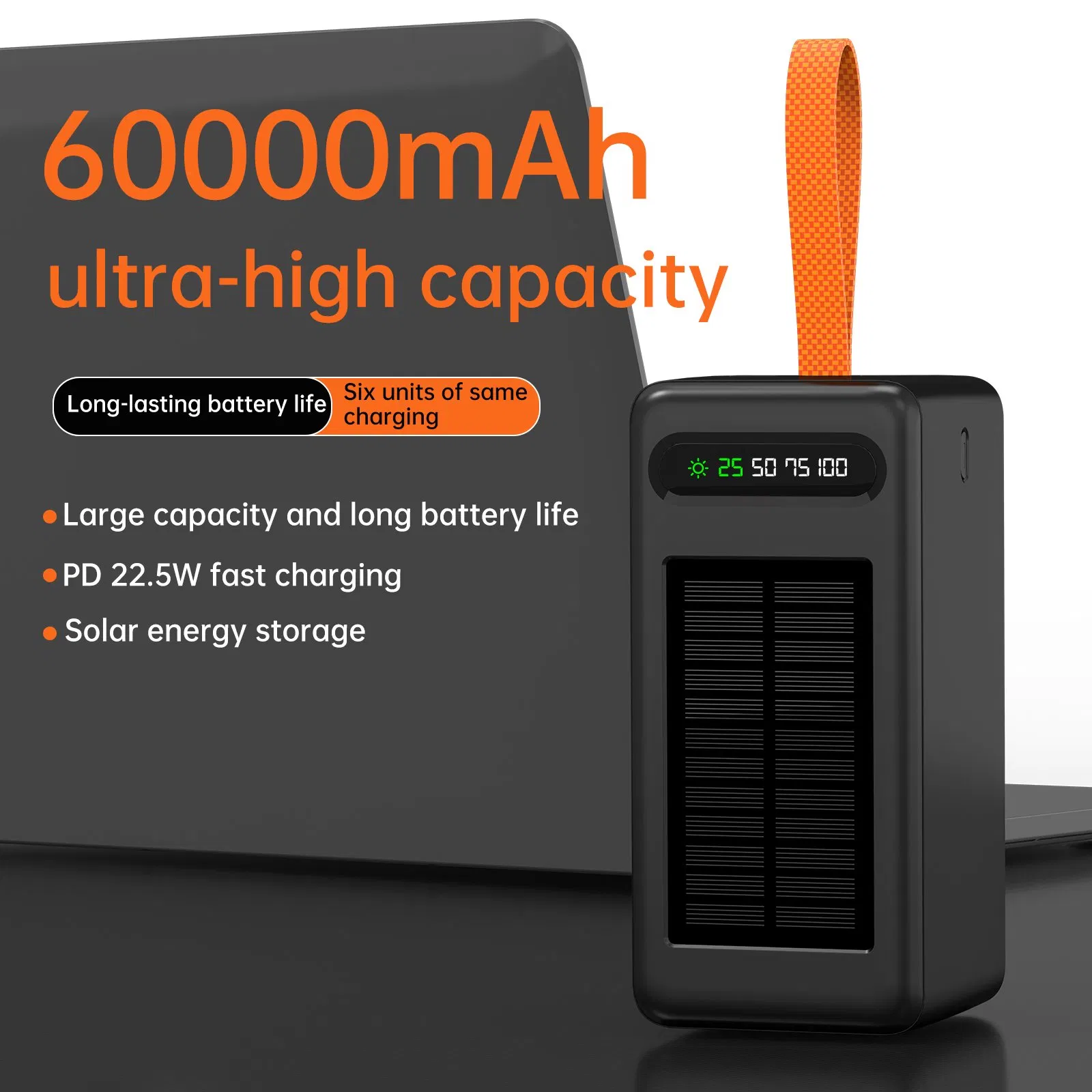 60000mAh Solar Power Bank Fast Charging 6-Port Output HD Display A376 Aspor