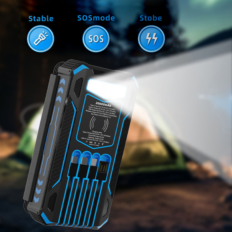 20000mAh Capacity 4 Solar Panel Charger Fast Charging Power Bank with 15W Wireless Charger