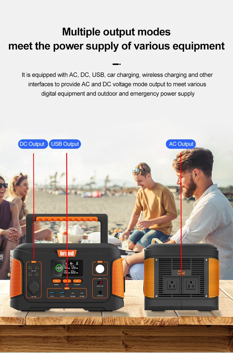 Portable Moveable Multiple Solar Car Mains Charging Security Tested Inupt DC AC USB Type Lighting Output Outdoor Camping Emergency Storage Power Bank