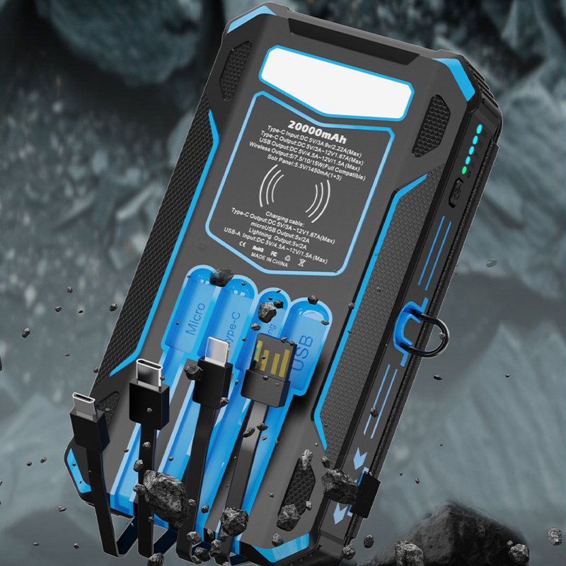 20000mAh Capacity 4 Solar Panel Charger Fast Charging Power Bank with 15W Wireless Charger