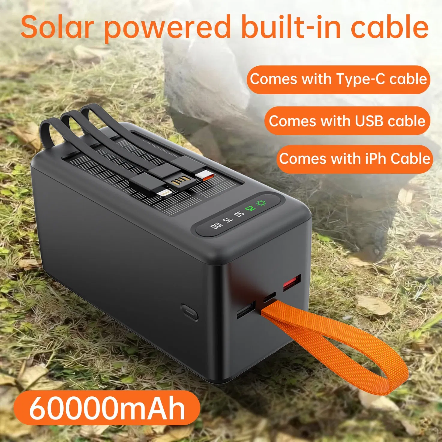 60000mAh Solar Power Bank Fast Charging 6-Port Output HD Display A376 Aspor