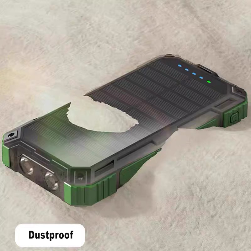 20000mAh LED Light Solar Panels Travel 15W Fast Wireless Charging Power Bank with Charger Cable