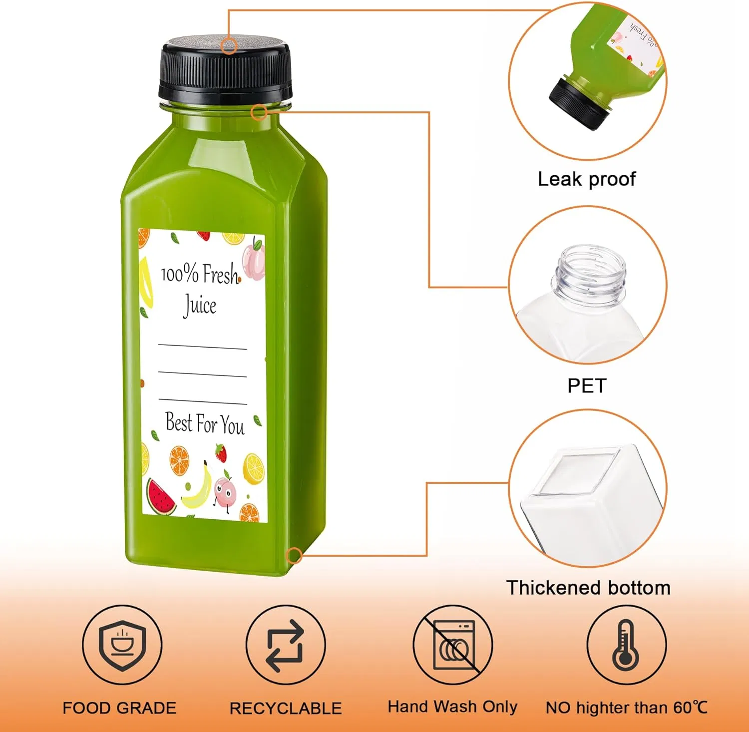 Plastic Bottles with Caps, Clear Reusable Water Bottle, Used for Juicing Bottles, Smoothie Bottle, Juice Containers