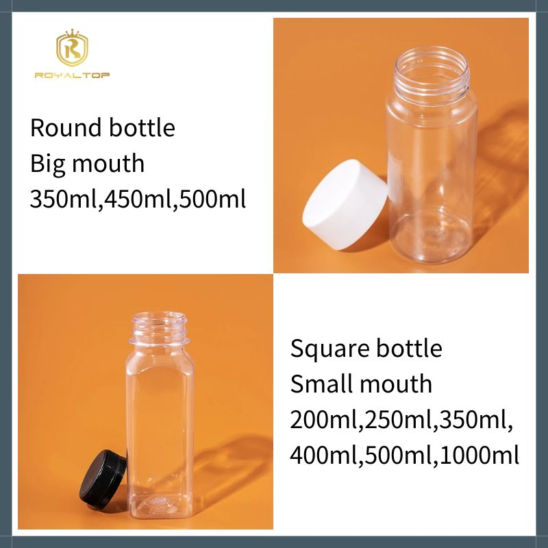 Clear 200ml 250ml 300ml 350ml 500ml Beverage Water Bottle with Cap 12 Oz 16 Oz Square Plastic Pet Juice Bottles for Business