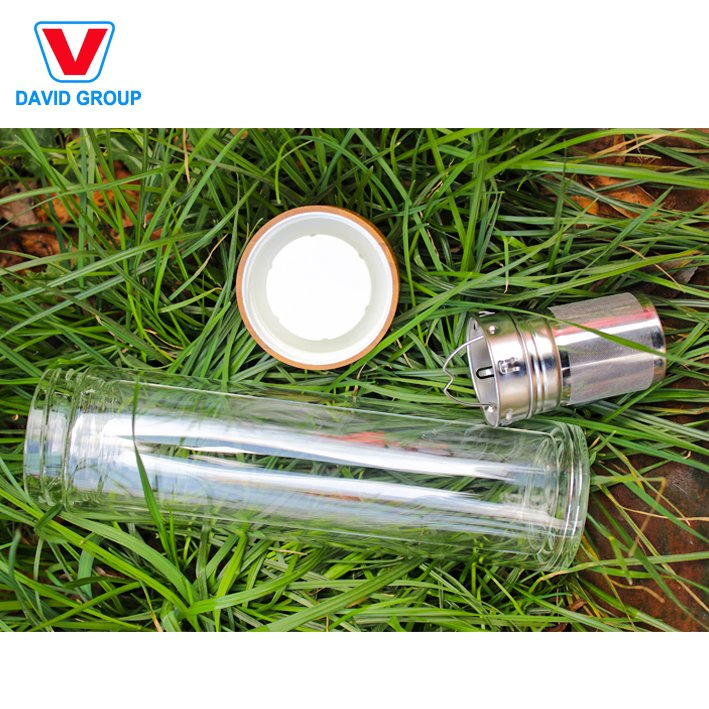 2022 Hot Sale Double Wall Glass Water Bottles with The Stainless Steel Infuser