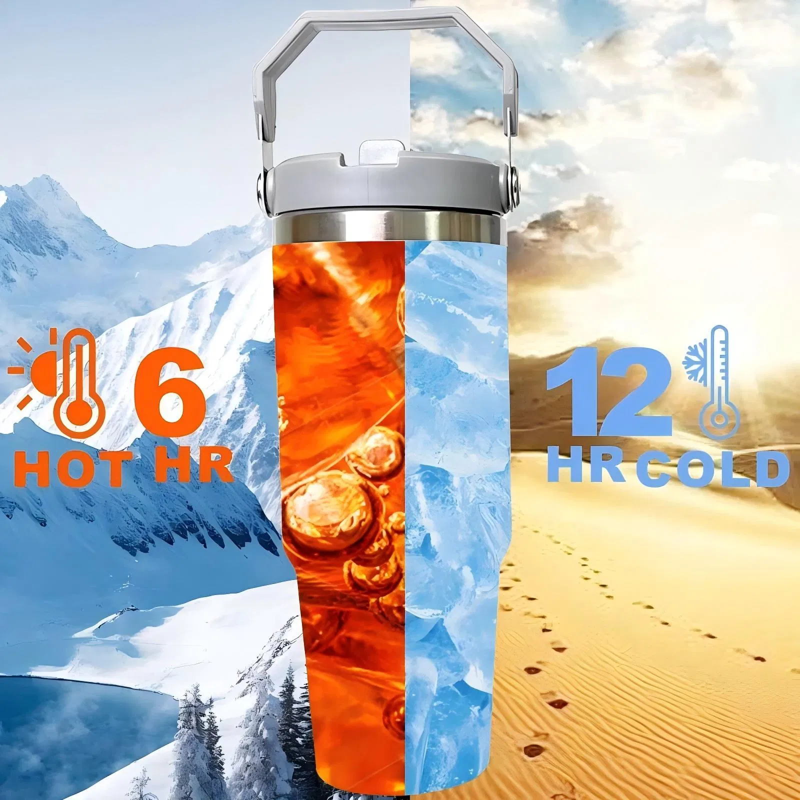 New Product High Quality Double Wall Vacuum Insulated Flip Top Tumbler 30oz 40oz Outdoor Mugs Stainless Steel Hot Water Bottle with Straw Lid