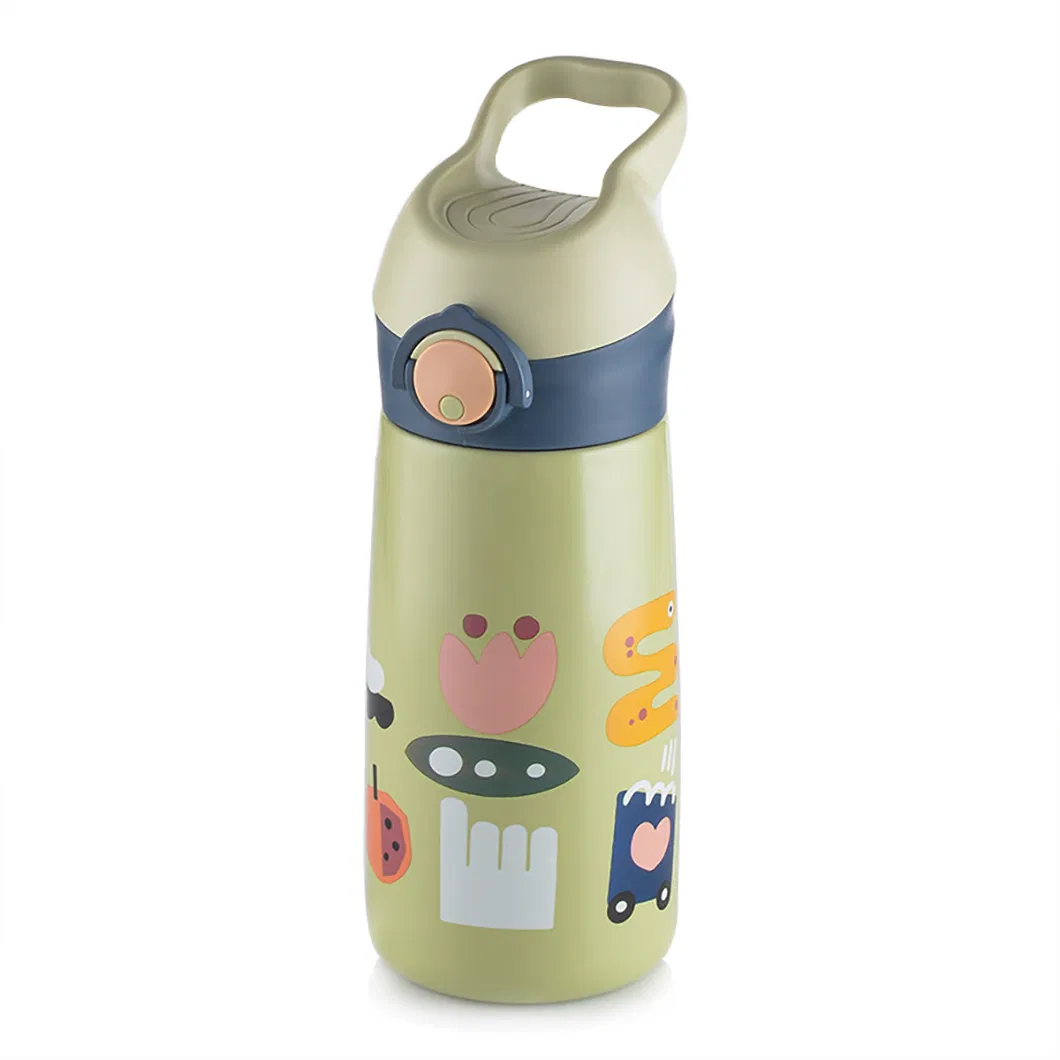 Insulated Stainless Steel Cup Cute Kids Straw Water Bottle Healthy Vacuum Flask