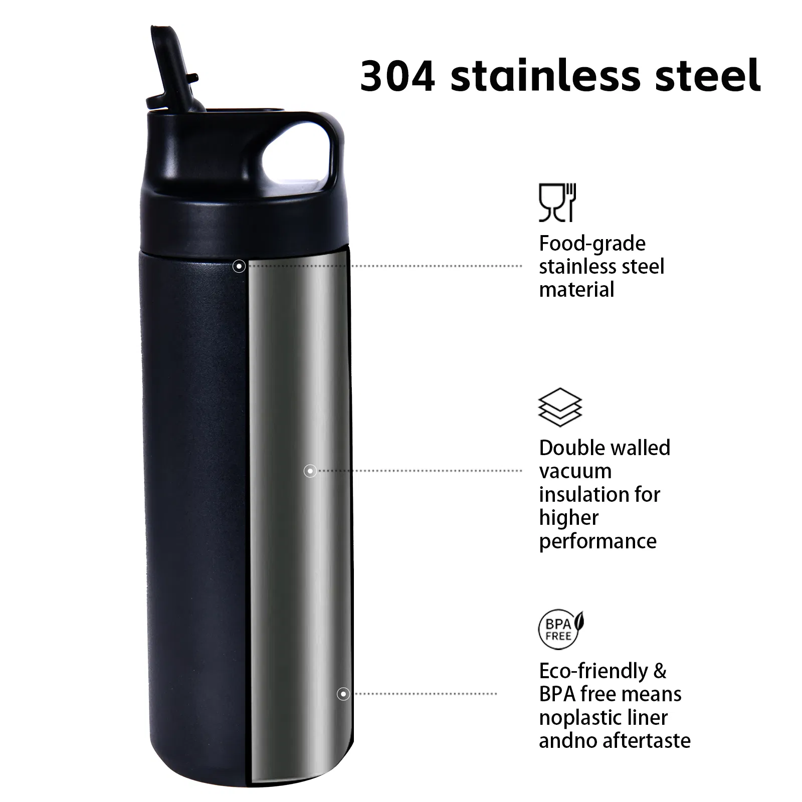 500ml Vacuum Gym Drinking Bottle Stainless Steel Water Bottle with Custom Logo