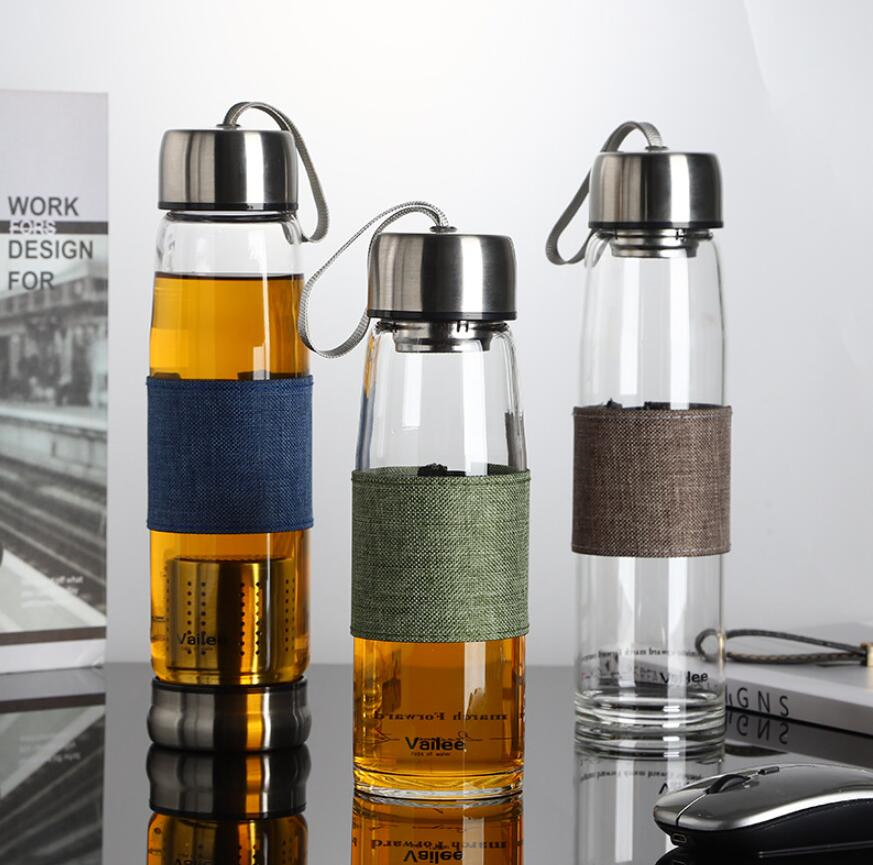 Double Wall Glass Water Bottle with Tea Strainer