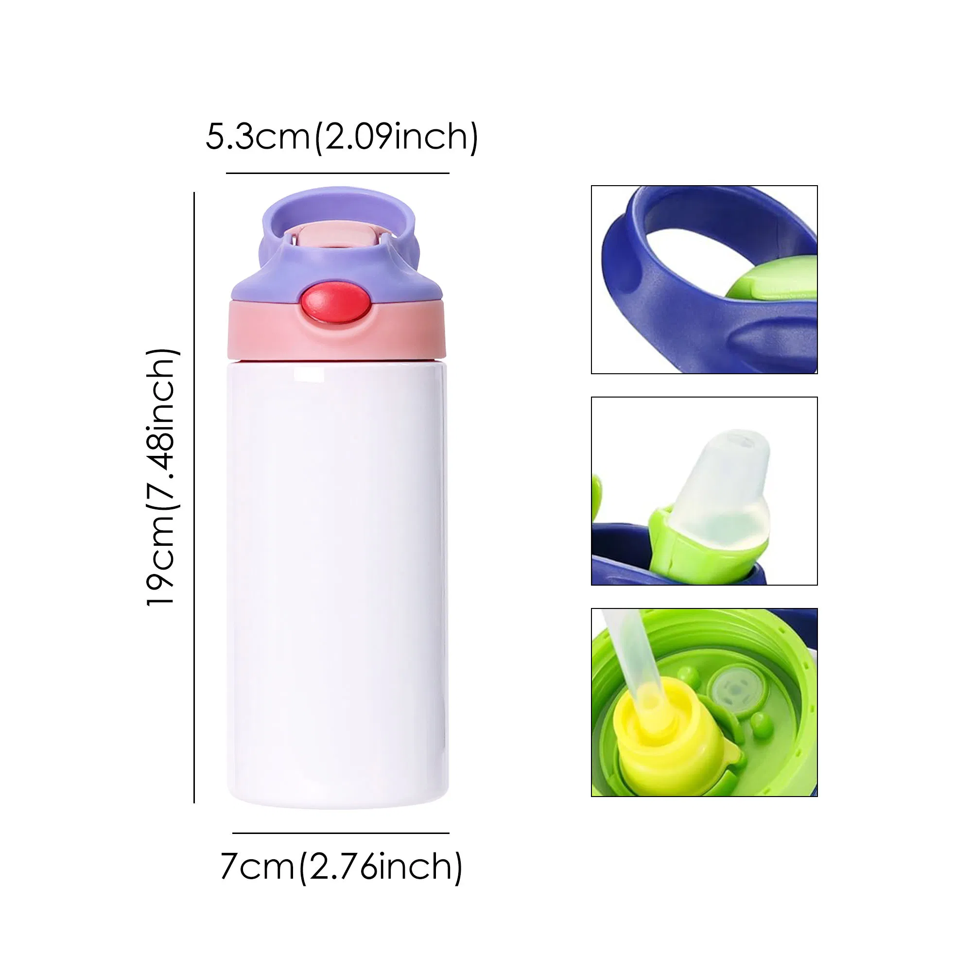 Custom 12oz Double Wall Insulated Stainless Steel Flip up Kids Tumbler Straight Blank Sublimation Water Bottles for Children
