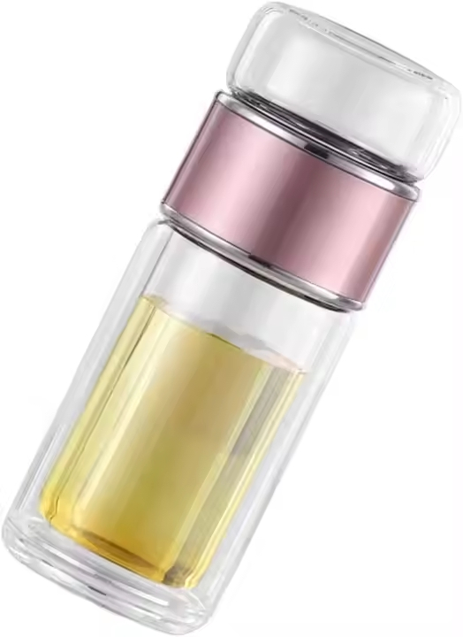 Portable BPA-Free Double Wall Insulated Glass Water Bottle with Filter for Loose Leaf Tea